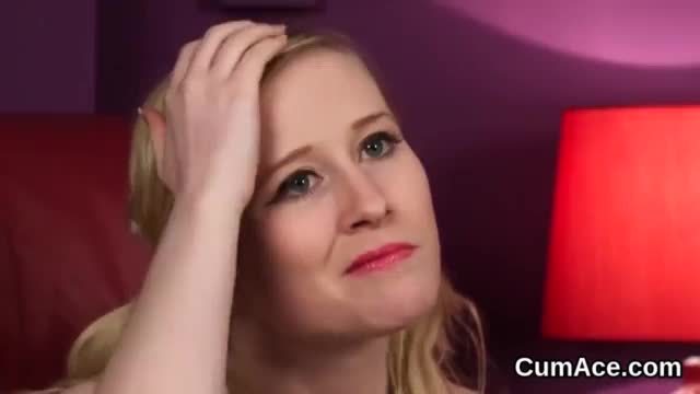 Horny doll gets cumshot on her face sucking all the semen